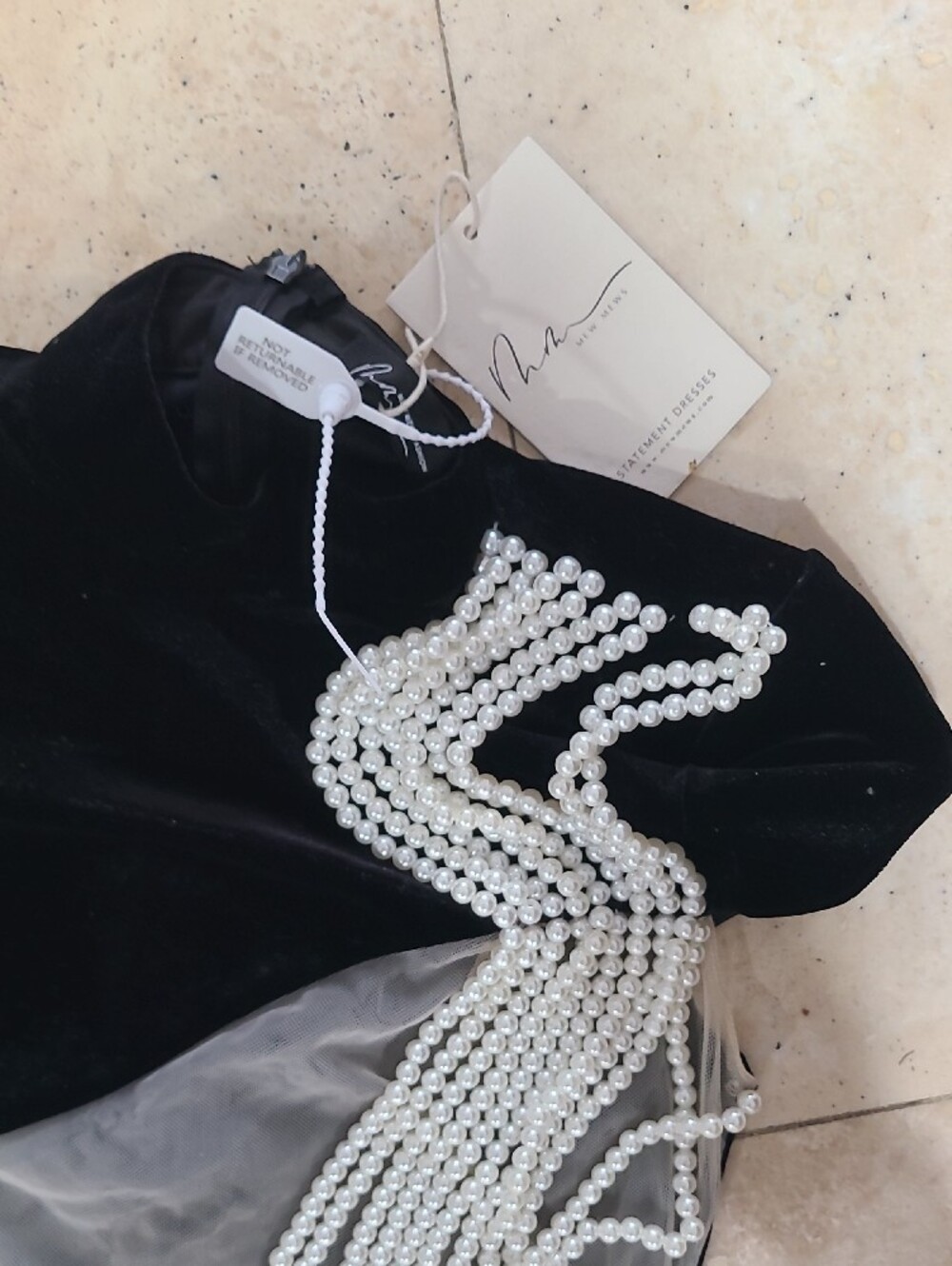 Mew Mews  Black Velvet Prom Dress with Pearl Beaded Bodice - Picture 8 of 14